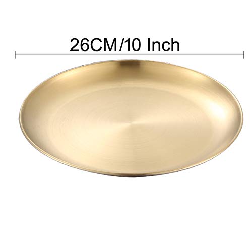 Stainless Steel Gold Plates 2 Set Round Dinner Dishes 10 Inch Metal Plates Great for Picnic,Outdoor Camping Plate,Shatterproof Dishwasher Safe - size: Gold 10 Inch
