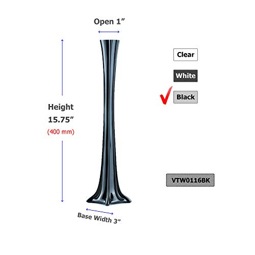 WGV Eiffel Tower Vase Bulk, Open 1", Height 16", (Multiple Sizes Choices) Black Glass Floral Container with Sturdy Base, Flower Centerpiece for Wedding Event Home Decor, Arts Crafts, 12 Pieces - color: Black (1 Case), size: 16"H