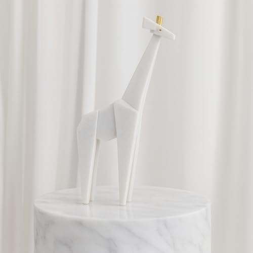 Andora Giraffe Statuary Decorative Object – Resin Modern Home Decor with Gold Accents – Contemporary Shelf & Coffee Table Decor for Office & Living Room – 16", White
