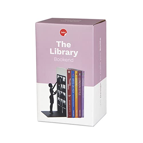 Balvi The Library Metal Bookend – Decorative and Functional Book Holder for Home and Office – Sturdy Black Design with Anti-Slip Bumpers – Ideal Gift for Book Lovers – Sujetalibros