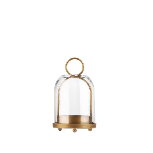 7.5" High Versatile Modern Metal Hurricane Lantern with Handmade Sturdy Glass Dome in Vintage Brass for 2" Pillar Candle & Plants, Industrial, Farmhouse, Shabby Chic (Brass, 4" x7.5 for 2" Pillar) - color: Brass, size: 4"x7.5"