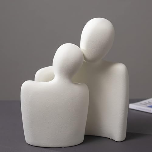 Hugging Couple Statues Ceramic Lover Figurine Characters Book Shelf Coffee Table Decor for Home (White) - color: White