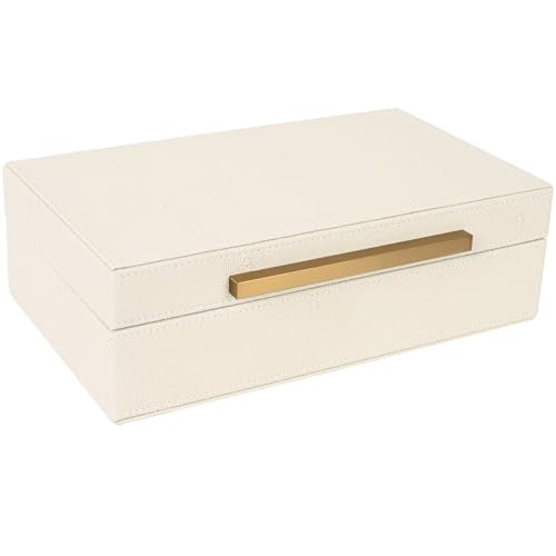 XIGEXIGE Beige Shagreen box Faux Leather Decorative Boxes,Keepsake And Memory Storage Decorative Boxes with Lids for Modern Home Decor Jewelry Box Organizer - color: Beige+Gold Handles