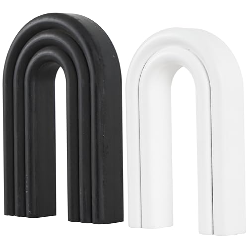 CosmoLiving by Cosmopolitan Wooden Geometric Decorative Sculpture Layered Arch Home Decor Statues, Set of 2 Accent Figurines 9", 7"H, Black