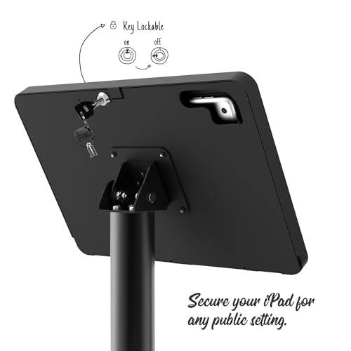 Tablet Floor Stand Compatible with 10.2" iPad 7 8 9, Rotate Lockable Metal Tablet Enclosure+Aluminum Pole+Metal Base - BSF302BT - color: Black, size: iPad 7/8/9 (10.2")