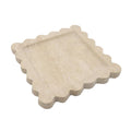 Square Marble Decorative Tray with Scalloped Edge, Luxury Natural Stone Bathroom Vanity Tray, Dresser Top Perfume Coffee Home Kitchen Sink Tray, Key Trinket Ring - color: Beige Travertine