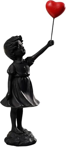 Banksy Street Graffiti Art Statue,Love Balloon Girl Statue,Room Decor Statue,Resin Statue Ornaments,Living Room Dining Desk Decorations,Bookshelf Decorative Objects,Modern Home Decor(Black) - color: 1-love Balloon Girl-black