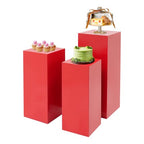 3/6 PCS Square Tall Pedestal Stand Metal Square Pedestal Stand Tall Pedestals Cake Stands for Party Wedding Birthday (Red, 3Pcs) - color: Red, size: 3Pcs
