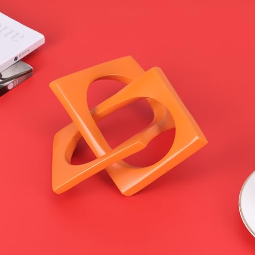 LCCCK Modern Geometric Sculpture Orange Knot Statue Decor, Home Orange Bookcase Centerpiece Jax Decorative, Geometric Tabletop Sculpture and Figurines, for Home Decor Accent Cube Decorative Ornaments - color: Orange