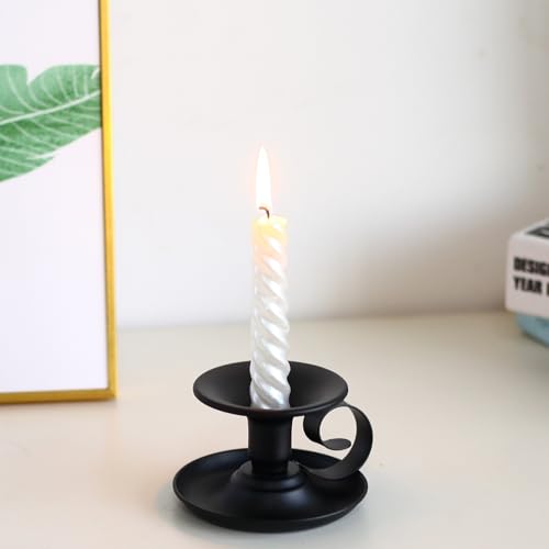 1pc Vintage Iron Tea Cup-Shaped Candle Holder Curled Handle and Drip Tray, Metal Dining Table Accent for Romantic Home Decor, Black - color: Black