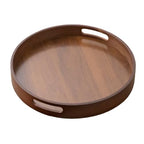 Rustic Wood Serving Tray with Handles - 11.8" Round, Decorative Tray for Kitchen Living Room Coffee Table Candle Display Breakfast in Bed, Multi-Functional Food & Beverage Wooden Tray, Farmhouse Style