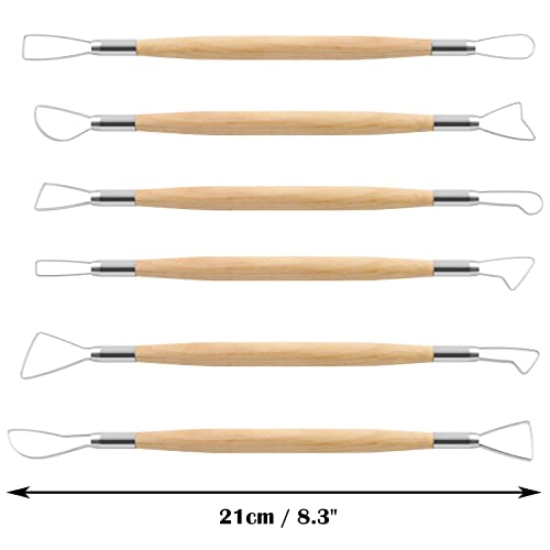 Suiwotin 6pcs Double-Sided Clay Sculpting Tools, Wooden Handle Ribbon Clay Tools, Pottery Trimming Tool, Clay Wire Loop Sculpture Set for Ceramic, Wax Carving Modeling - size: 6pcs-Loop