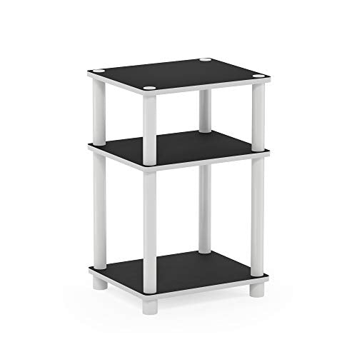 Furinno JUST Side Table, 3-Tier End Table, Open Shelves Night Stand, Bedside Table, Toolless Assembly, for Living Room, Bedroom, Bathroom, White(Espresso) | with Plastic Poles, 1-Pack - color: White/Espresso, size: 3-Tier, Round Pole, style: 1-Pack