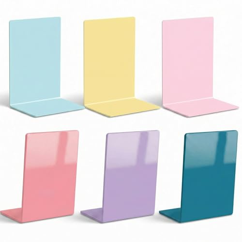 6 Pack Acrylic Bookends, Thickened Colorful Book Ends for Shelves, Assorted Colors, Stable Non-Slip Book Stoppers for Home Office Classroom Organization(Candy Colors) - color: Candy Colors
