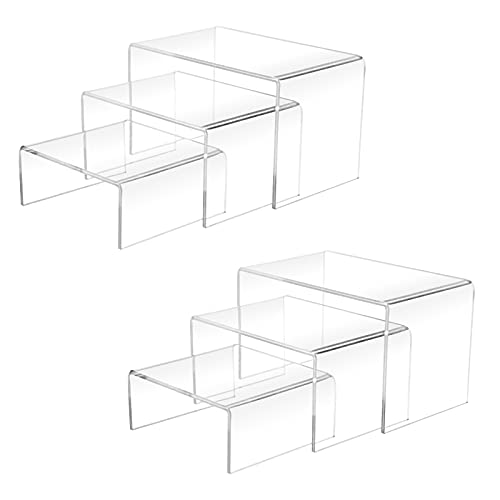 Cerpourt 2 Sets Acrylic Display Risers(3",4",5") Clear Product Stand,Cupcakes Holder Dessert Transparent Showcase Stands, Candy Bar Risers, Lifts for Figures