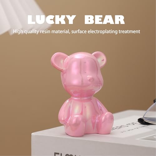 Small Bear Figurines Animal Sculpture Home Décor for Living Room Bedroom Office Statues Desktop Cabinets Tabletop Decor for Women Mom Birthday Gift(Pink) - color: Pink