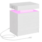 LIKIMIO Night Stand with Charging Station, Modern White Nightstand with LED Light and Drawers, Bedside Tables/End Table for Bedroom - color: White