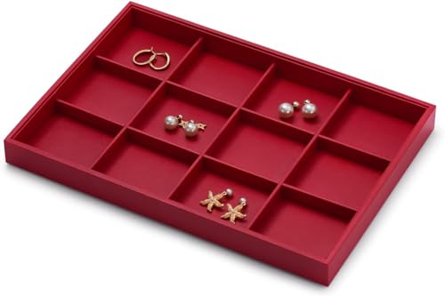 12 Grids PU Leather Jewelry Trays Bracelets Tray Stackable Jewelry Organizer Trays for Drawer Bracelet Holder For Bracelet Bangle Earrings Watches Storage (Red) - color: Red, size: 12 Grid