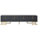 ON-TREND Modern TV Stand with Metal Legs and Gold Handles for TVs Up to 80'', Media Console Table with Cabinets and Adjustable Shelves, Luxury TV Cabinet with Geometric Lines for Living Room, Black - color: Black+gold1