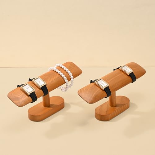 Solid Wood T-Bar Watch Display Stand Jewelry Organizer Holder for Watch and Bracelet
