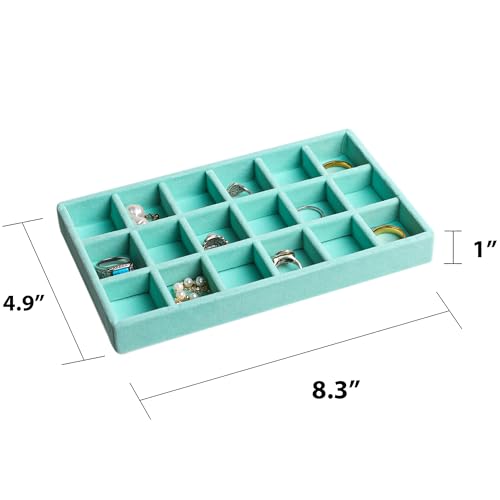 Frebeauty Jewelry Organizer Tray,Stackable Velvet Jewelry Trays,Drawer Inserts Earring Organizer For Women Jewelry Storage Display Case for Rings Stud Necklaces,8.3 x 4.9 x 1 Inches (Turquoise) - color: Turquoise, size: Set 9