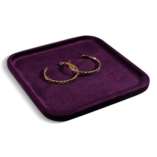 Resilient Velvet Jewelry Display Tray for Ring Earrings Bracelet Necklace, Flat Jewellery Dish for Showcase Store Retail Counter Exhibition Photography Livestream (Purple, Large) - color: Purple, size: Large
