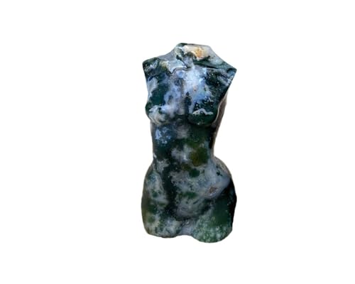 Natural Ocean Grass Agate Crystal Female Model Figurine Hand Carved Body Sculpture Statue Gemstone Small Figurine Reiki 3 Inch Home Office Decor Ornaments 100-150 Grams - color: Ocean Grass Agate