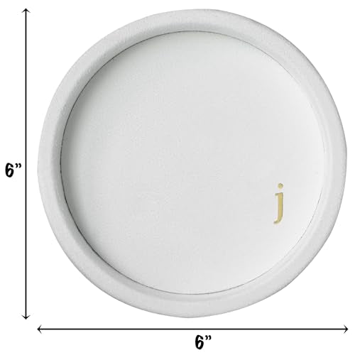 COLLECTIVE HOME - Velvet Jewelry Tray, 6" Monogrammed Jewelry Dish, Smooth Velour Display Dish for Rings, Earrings, Necklaces, Makeup, Personalized Gifts for Women (White-j) - color: White-j