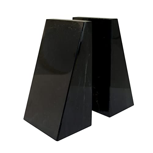 Ottimo Premium Polished Stone Marble 6" Book Ends for Bookshelf Decor, Home, Office or Kitchen Shelves. Heavy, Triangular, and Decorative Book Stopper with Anti-Slip Pads, Great Gift Idea (Black) - color: Midnight Black