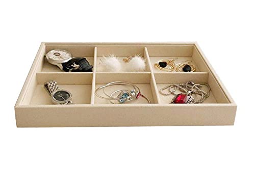 Premium Grade Beige Velvet Jewelry Organization Tray 6 Grids Removable Rearrangeable Dividers Stackable Drawer Inserts Closet Organizer - color: 6 Grids Velvet Tray