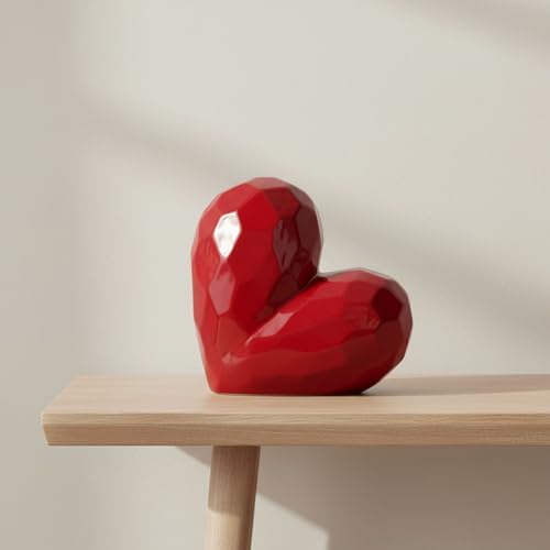 Decorative Ceramic Heart Sculpture for Home Decor - Ornament for Bathroom, Office, and Living Room Decor - Modern Figurine Accent for Bedroom, Shelf Display, and Coffee Table - 12", Red - color: Red, size: 11x5x11