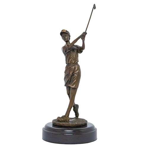9.8" Bronze Golfer Girl Statue, Golf Figurines Bronze Statues and Sculptures Handmade Art Collectible for Home Office Decor - size: 9.8" Girl