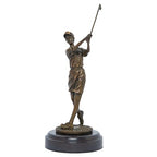 9.8" Bronze Golfer Girl Statue, Golf Figurines Bronze Statues and Sculptures Handmade Art Collectible for Home Office Decor - size: 9.8" Girl