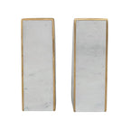 Bloomingville 2-Piece Marble Bookends with Brass Inlay, Gold Finish, White
