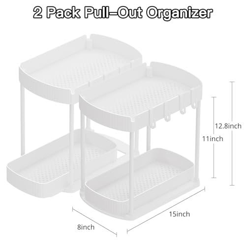 Ukeetap 2 Pack Multi-Purpose Pull-Out Storage Organizers, Under Sink & Cabinet Storage, 12.8 Inch, White - color: White, size: 12.8 Inch