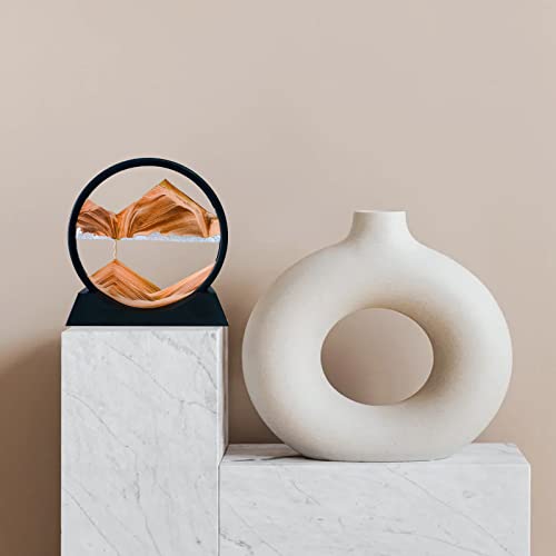 HYUGF Moving Sand Art Picture Decor, 3D Deep Sea Sandscape Liquid Motion, Round Glass Frame Display Flowing Sand Relaxing Gift for Kids Adults Home Office Work Desktop Decoration Toy (Gold, 7") - color: Gold, size: 7 inches