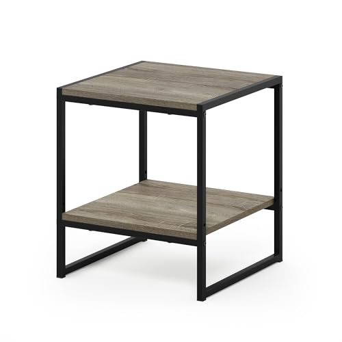 Furinno FM19122GYW Camnus Modern Living 2-Tier End Table, French Oak Grey, 15.9 in x 15.75 in x 18 in - color: French Oak Grey, size: 2 Tiers, Metal Frame