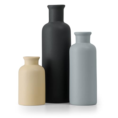 Ceramic Vase Set of 3, Neutral Rustic Vases for Farmhouse Decor, Pampas Grass & Dried Flowers and Table Living Room Home Decor - color: 3pcs-multicolor