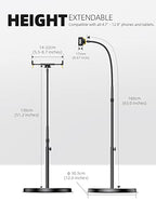 Lamicall Tablet Floor Stand Holder - Gooseneck Tablet Mount for Bed, 63" Adjustable Height & 10.6lb Stable Base, for Gifts: 4.7-13" Tablets, iPad Pro 13/9.7, Air, Mini, Galaxy Tab, Kindle, Phones - color: Black