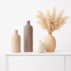 Ceramic Vase Set of 4 – Handmade Boho Neutral Farmhouse Pottery Vases for Pampas Grass, Modern Dried or Fresh Flowers, Decorative Vases for Living Room, Table, Shelf & Entryway