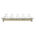 Creative Co-Op Decorative Iron Rectangle Tray with Handles & 5 Glass Vases