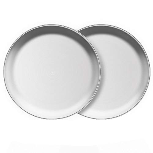 Stainless Steel Plates 2 Set 7 Inch Metal Dinner Dishes for Snack,Outdoor Camping,Steak plate - Shatterproof Dishwasher Safe Stainless Steel Dishes - size: Silver 7 Inch