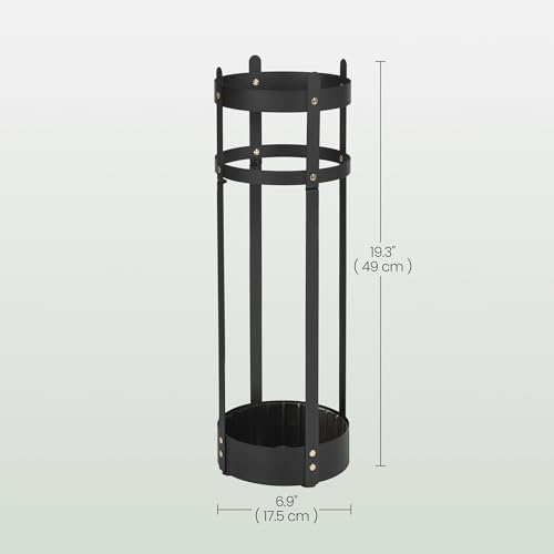 SONGMICS Umbrella Stand, Steel Round Umbrella Holder Rack, 6.9 x 6.9 x 19.3 Inches, with Detachable Drip Tray, for Entryway, Office, Stable, Assembly Required, Matte Black ULUC029B01 - size: 6.9"D x 6.9"W x 19.3"H