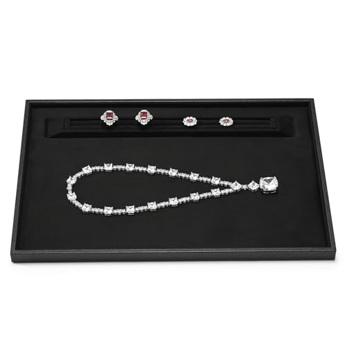 Oirlv Premium Leather Jewelry Showcase Tray, Velvet Display Organizer Professional Retail & Home Presentation Tray, Black Large - color: Black, size: 13.78″ L×9.45″ W