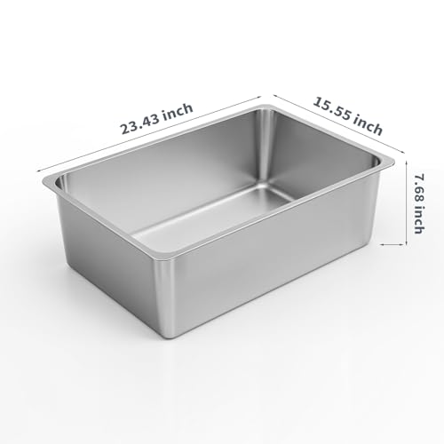 Kirecoo Stainless Steel Cat Litter Box XXL- Metal High Sided Cat Pan, Large Stainless Steel Box, Indoor Litter Tray, Non Stick, No Smell, Easy to Clean, Pet Toilet Supplies for Kitten, Kitty, Rabbit - size: 23.43" L x 15.55" W x 7.68" H