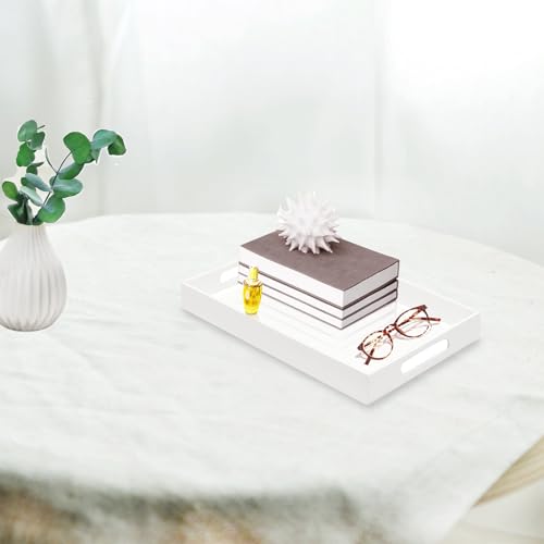 SetGame Acrylic Serving Tray with Handles, Bathroom Desktop Decorative Storage Arylic Trays, Simple Vanity Tray Food Tea Fruit Dinner Snack Tray for Bar Kitchen Party - color: White