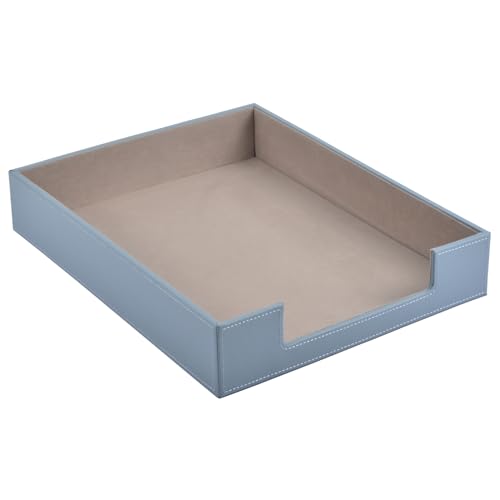 Leather Letter Tray,Stackable File Document Tray,Desk Organizer for Office Supplies,A4 Paper Case Rack,Desktop Organization,Pen Mail Magazine Storage Box (Grey) - color: Gray