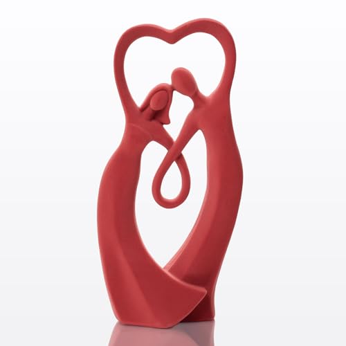 Velvet Flocked Couple Sculpture, Romantic Decorative Statue Modern Abstract Art Figurine for Anniversary, Wedding Gift, Living Room, Vanity, Dining Table Centerpiece (Red) - color: Couple01-red