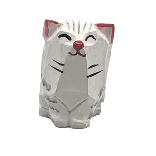 Wooden Cat Figurines Sculpture Statue Lovely Small Carved Orange Cat Statue Handmade Wood Kitten Art Carving Work for Home Office Decoration (White Cat) - color: White Cat