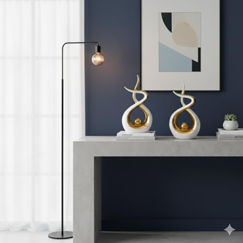 Querro Modern Abstract Ceramic Statue - Elegant White & Gold Decor for Home Living Room, Dining Table Centerpiece & Office Shelf | Luxury Aesthetic Sculpture (Large) - size: Large